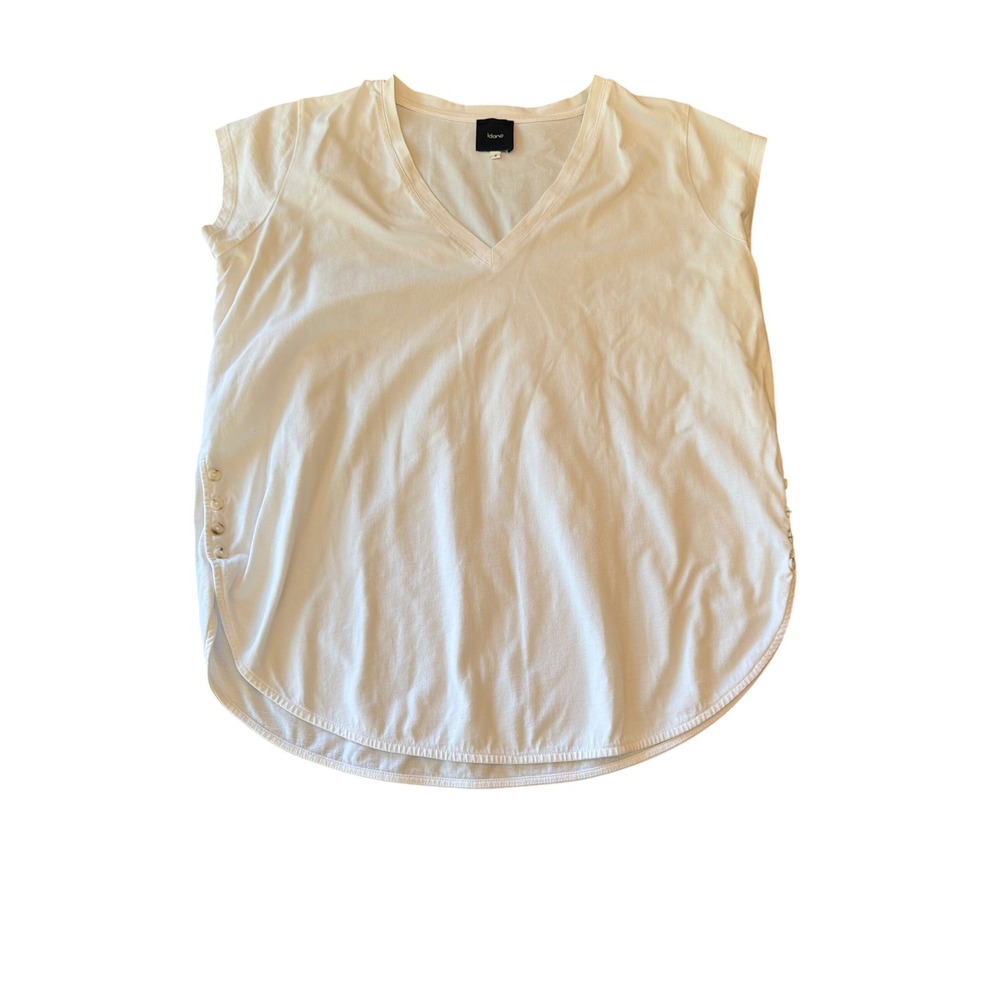 IDANO Guiseppina White Cotton V-Neck Side Button T-Shirt Size 3‎ L